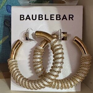 BaubleBar Gold and White Twisted Hoop Earrings